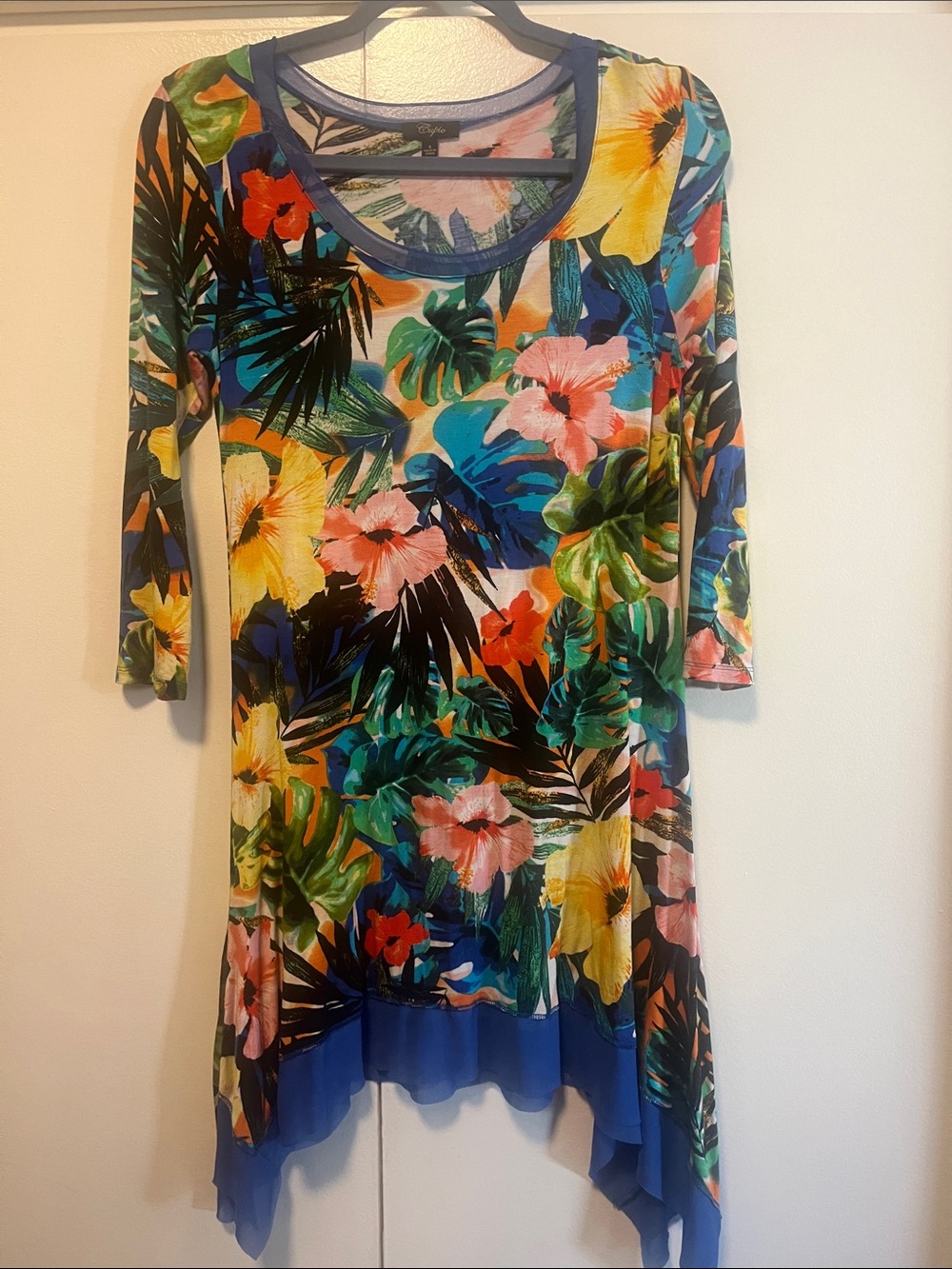 Cupio Multicolor Tropical Floral Asymmetrical  Dress sz S